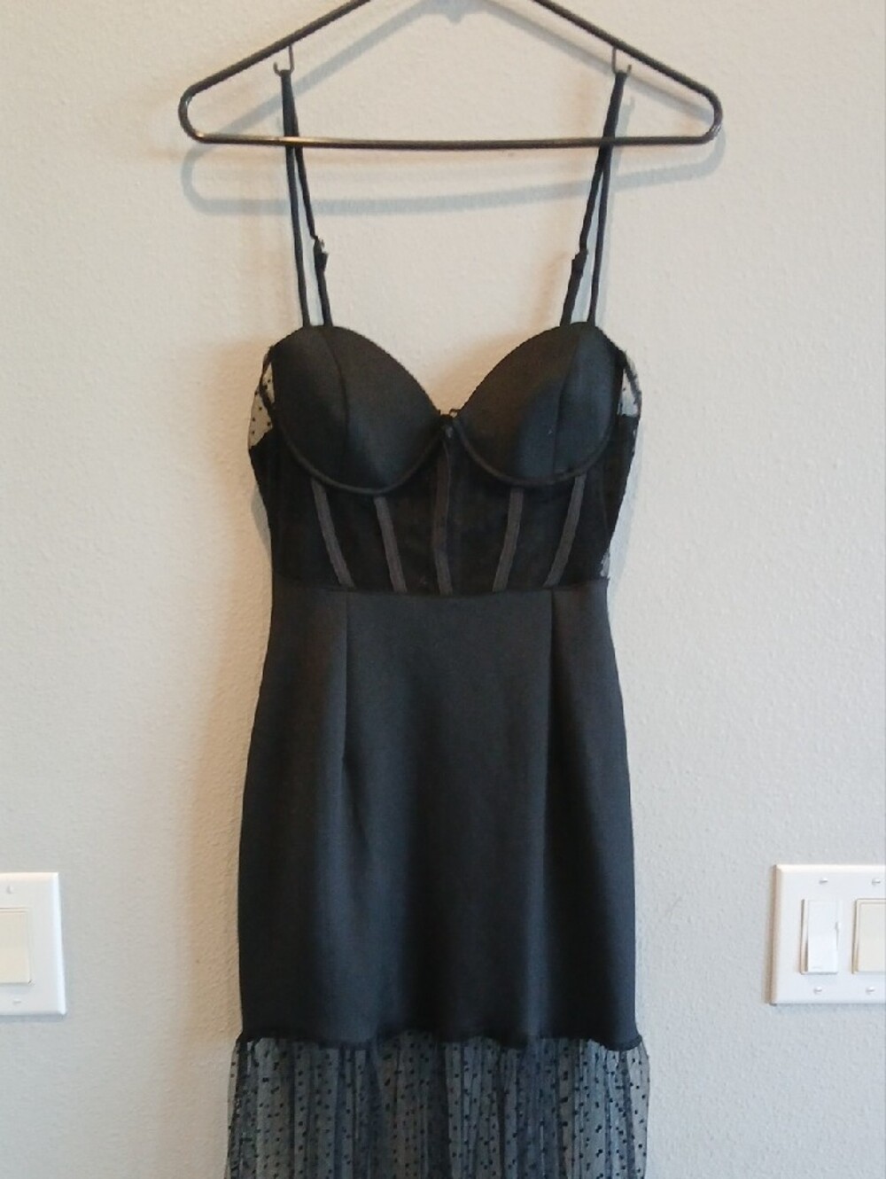 12th Tribe Savannah Black Corset Maxi Spaghetti-Strap Sheer Tiered Maxi Dress - Picture 4 of 7
